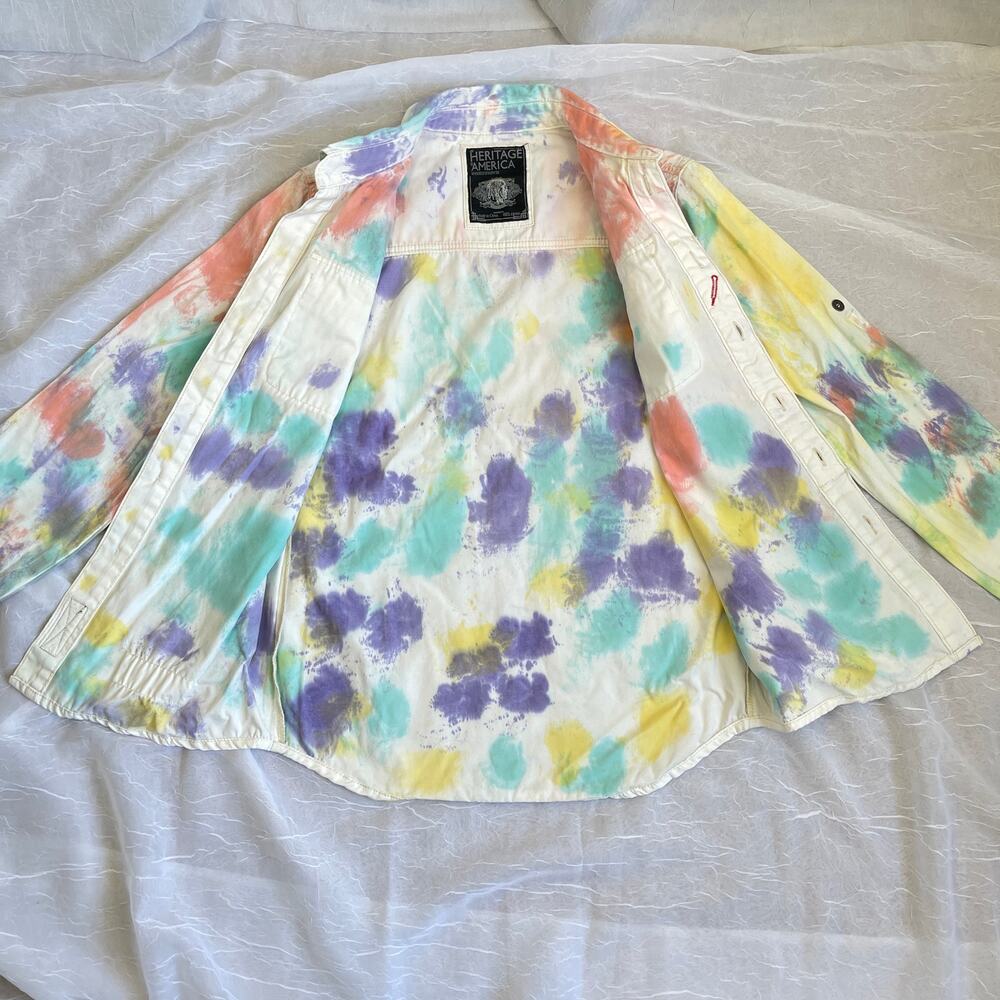 Denim Distillery Heritage America White Button Down Colorful Paint Pattern Shirt - Picture 13 of 16